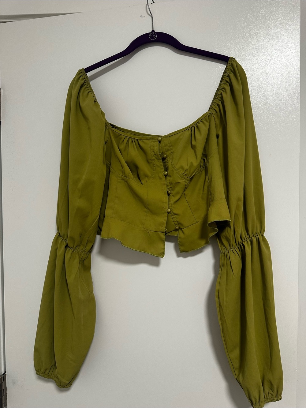 Olive Green Off-Shoulder Peasant Blouse - Picture 1 of 1